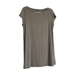 Eileen Fisher Olive Green Tunic Mini Dress Size L Soft Stretch Jersey